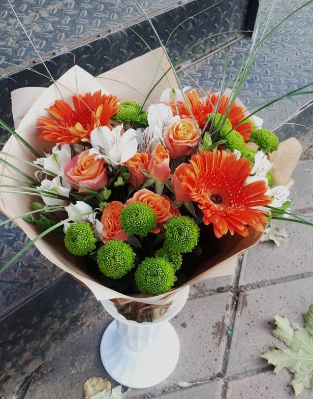 Букет цветов из: Герберы, Хризантемы, Альстромерии и Розы в Новоукраинском