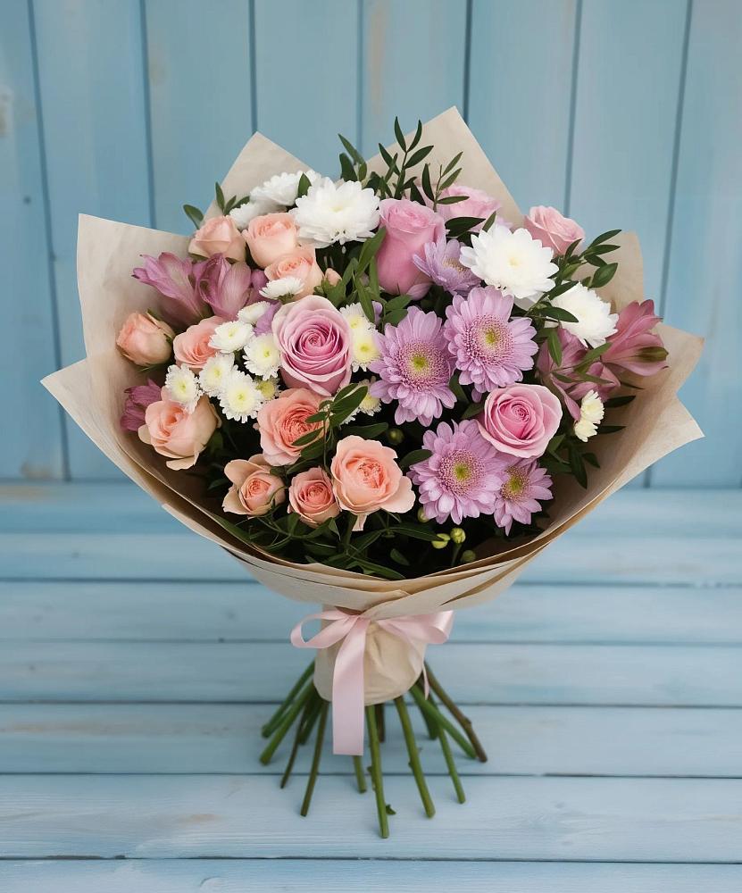 Букет цветов из: Хризантемы, Розы и Альстромерии в Новоукраинском