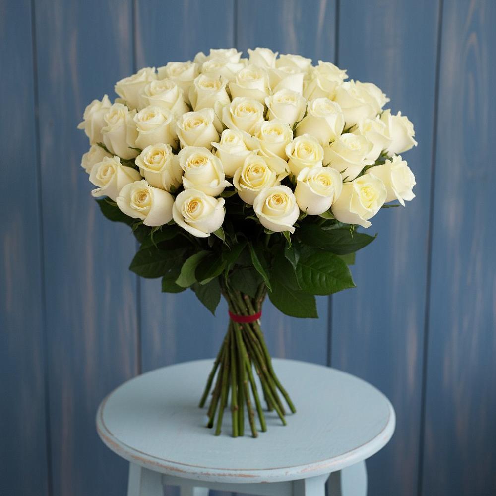 Букет 51 Белая роза Эдлесс Лав в Новоукраинском