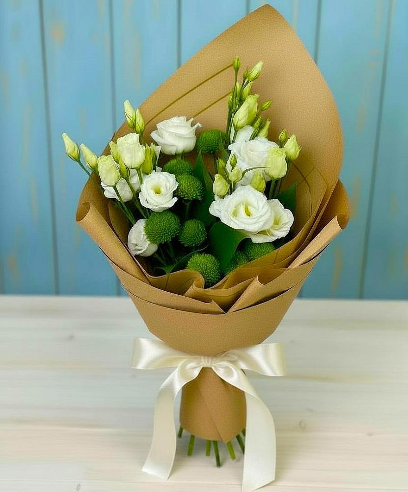 Букет цветов из: Хризантемы и Лизиантусы в Новоукраинском