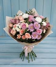 Букет цветов из:  Хризантемы, Розы и Альстромерии в Новоукраинском