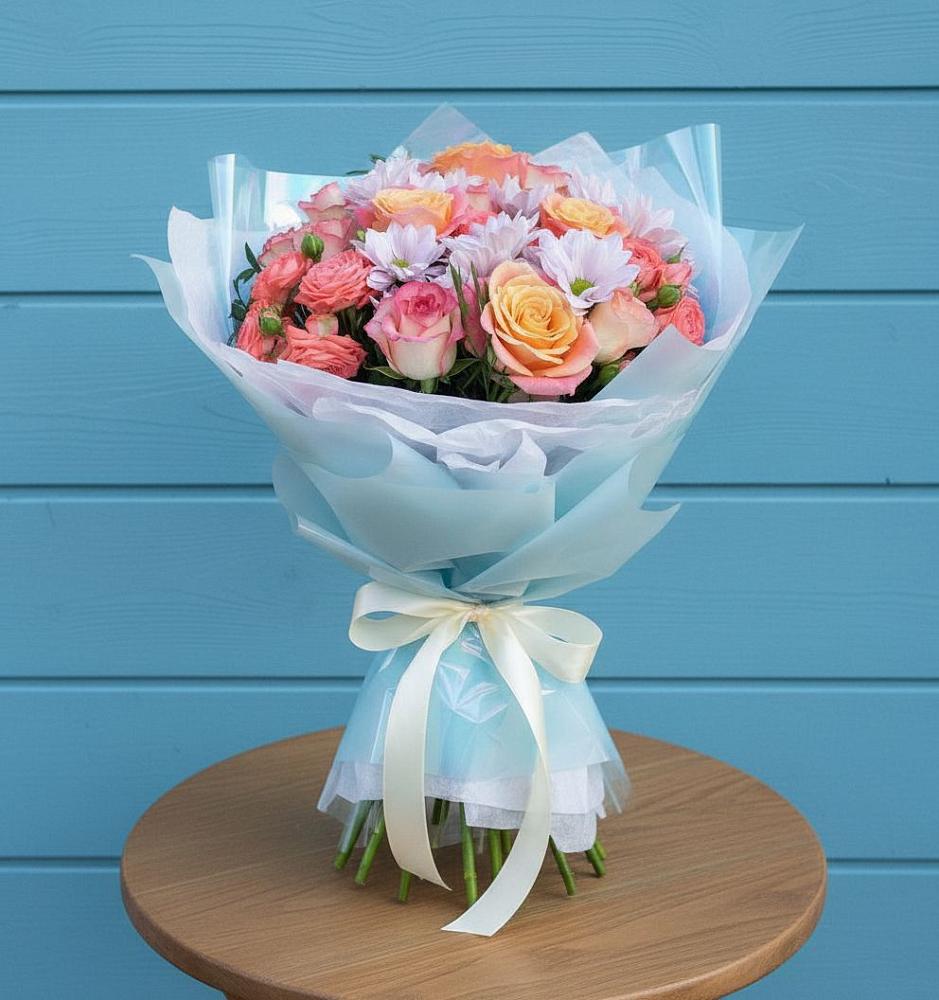 Букет цветов из: Хризантемы и Розы в Новоукраинском