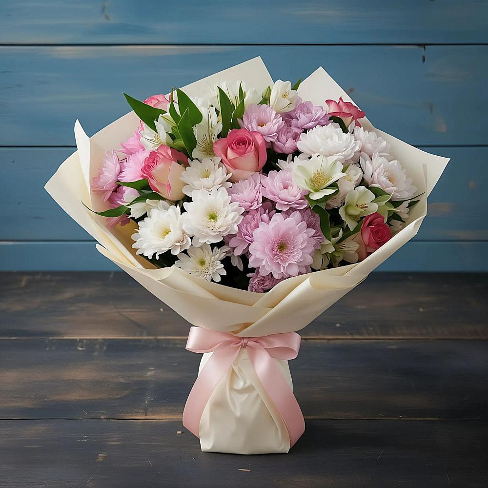 Букет цветов из: Хризантемы, Альстромерии и Розы в Новоукраинском